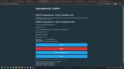 Screenshot of OpenBekenN_TEMP4 web panel showing temperature/humidity readings and buttons like Config and Restart