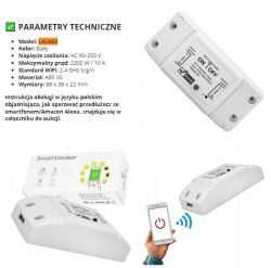 White relay module LXU402 with ON/OFF label and technical specifications.