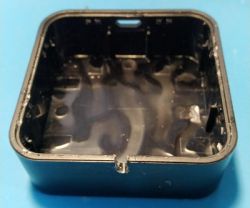 Plastic casing with cutout for wires
