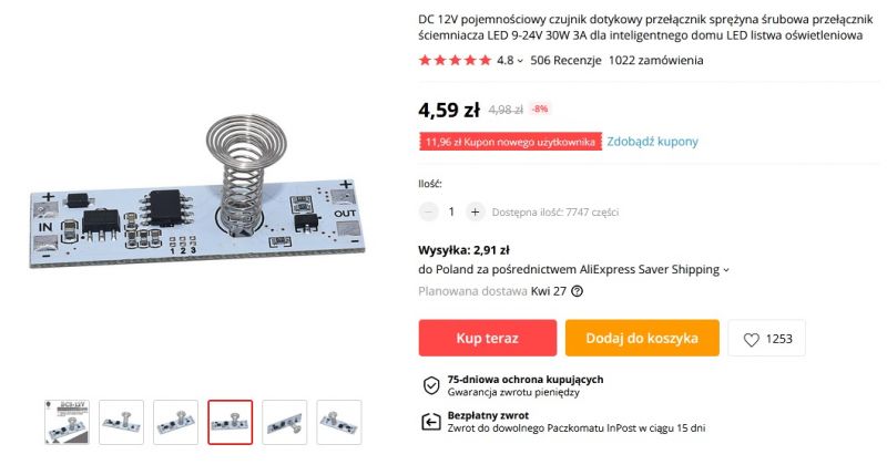 Włącznik/ściemniacz dotykowy do lamp LED Włącznik/ściemniacz dotykowy do lamp LED