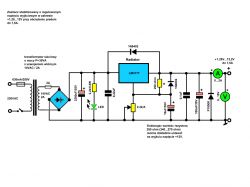 Schemat zasilacza stabilizowanego 0-12V na bazie transformatora 14V
