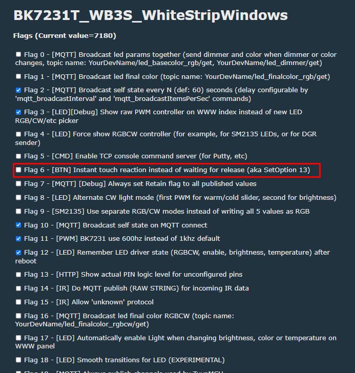 List of configuration flags for BK7231T_WB3S_WhiteStripWindows.