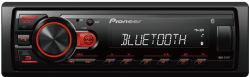 Radio samochodowe Pioneer MVH-230BT z wyświetlaczem LED i przyciskami podświetlanymi na czerwono