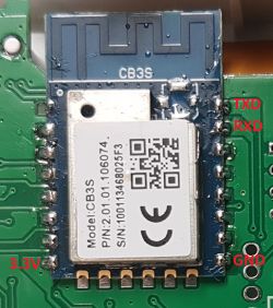 CB3S Module on Circuit Board Circuit board with mounted CB3S module and labeled pins.
