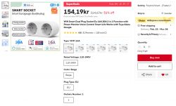 Screenshot of an AliExpress listing for a dual smart plug.