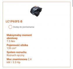 Specyfikacja silnika kosiarki LC1P65FE-B