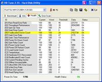 Fujitsu MHY2122OBH - ocena wyników testu HDTune po awarii systemu Windows XP