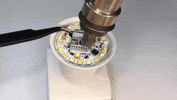 Repairing an LED Circuit with a Soldering Tool Soldering tool used to repair an LED circuit.