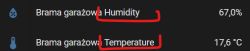 Screen showing sensors displaying humidity and temperature in a garage door.
