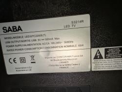 Technical label of SABA LED TV model LED32TC2200E(T) S3214R