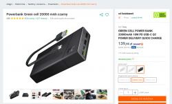 Powerbank GC 20000 mAh z kablem USB-C i USB, czarny, dostępny w sprzedaży.