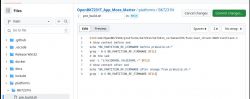 Screenshot showing an online editor with the pre_build.sh file open in the OpenBK7231T_App_Moes_Matter repository on GitHub.