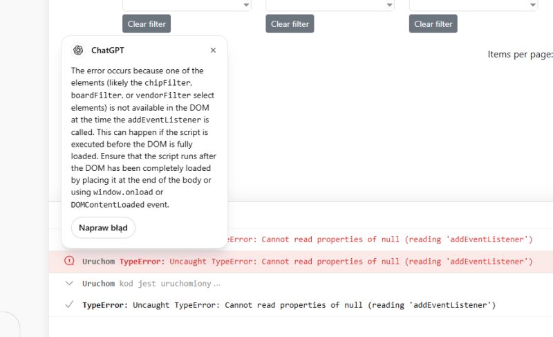 AI-Generated IoT Device Browser Screenshot of an AI-generated IoT device browser showing a device list, filters, and a search bar.