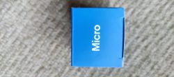 Blue Box with Micro Text Blue box with the white text Micro on top.
