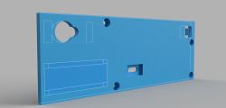 Render 3D niebieskiej tylnej płyty obudowy projektu SplashFlag z otworami montażowymi