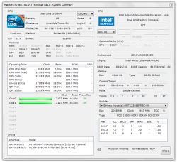Zrzut HWiNFO32 z podsumowaniem systemu Lenovo ThinkPad L412 (i3-330M, Intel HD, DDR3 2 GB)