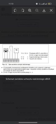 Schemat złącza eBUS z opisem pinów modułu ściennego