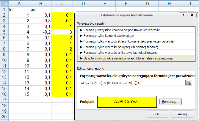 Excel 2010 Wyszukiwanie Takich Samych Wartosci Dodatnich I Ujemnych