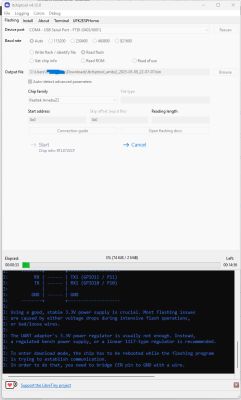 Screenshot of ltchiptool v4.12.0 reading flash memory from a Realtek AmebaZ2 chip via serial port.