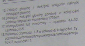 Ursus C385 Moment Dokręcania Głowicy, Luz, Kolejność