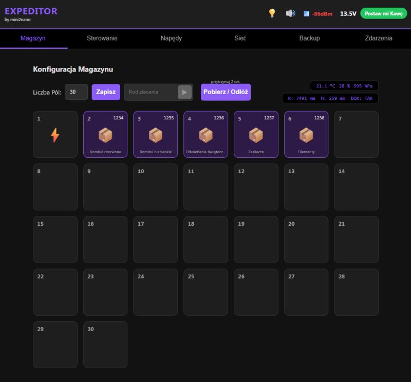 EXPEDITOR system user interface showing warehouse configuration section