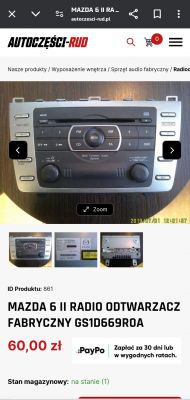 Faktyczne radio do Mazdy 6 II na stronie sklepu z częściami samochodowymi.