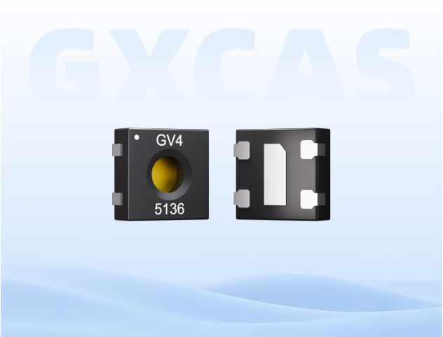 Two views of a black electronic component: front marked “GV4 5136” and back with metal contacts
