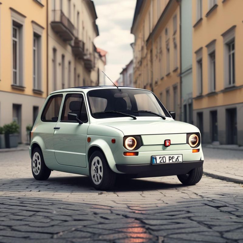 Nowoczesny samochód elektryczny w stylu retro na wąskiej uliczce miasta.