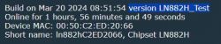 Displayed text showing the software version as LN882H_Test.