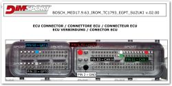 Photo of an ECU connector showing pin assignments for power, ground, CAN H, CAN L, and GPT functions.