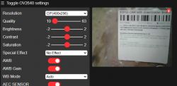 ESP32-CAM Settings Panel with Preview ESP32-CAM settings panel with image preview.