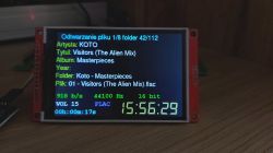 ESP32 display showing FLAC file playback info from SD card