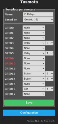 Tasmota Interface for Appio/Lumenix 9605 Switch Tasmota configuration interface on Appio/Lumenix 9605 switch with GPIO selection.