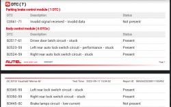 Car diagnostic report with control system error codes.