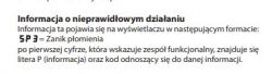 Fragment instrukcji dotyczącej informacji o nieprawidłowym działaniu urządzenia.