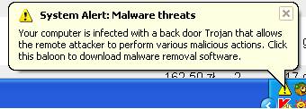 Windows - informacja System Alert: Malware threats 