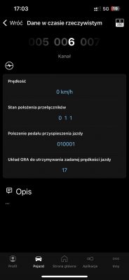 Brak reakcji tempomatu na pedał gazu w Audi A3 8L 1.9 TDI - Testy OBD, rocznik 2000