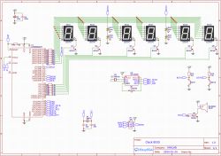 Retro Clock Schematic with AT90S8535 Controller Electronic schematic of a retro-style clock on a breadboard.