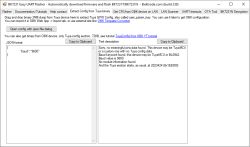 Screenshot of Easy UART Flasher Tuya extraction tab showing JSON baud 9600 and notes about missing pin data