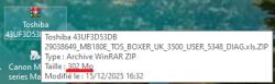 ZIP file named Toshiba... with size 302 Mo and modification date of December 15, 2025.