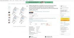 Screenshot of the ANTELA WLAN Smart Steckdose product page on Amazon.de, showing a set of four smart plugs.
