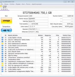 Crystal Disk Info wyświetla "Uwaga" przy jednym z dysków