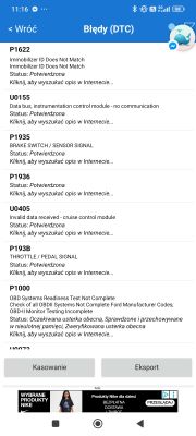 Lista kodów błędów DTC z aplikacji diagnostycznej w języku polskim i angielskim