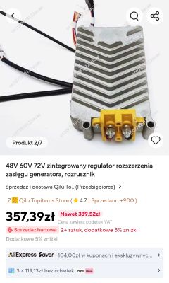 Zintegrowany regulator z przewodami i złączami, metalowa obudowa z żeberkami chłodzącymi