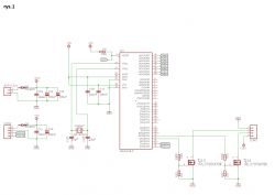 Schemat elektroniczny sterownika z mikrokontrolerem, zasilaniem i przekaźnikami.