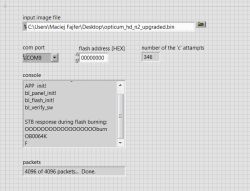 LabVIEW user panel for flashing firmware image over UART to flash memory