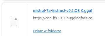 Screenshot of Downloaded GGUF Model Screenshot showing a downloaded GGUF model file named mistral-7b-instruct-v0.2.Q8_0.gguf.