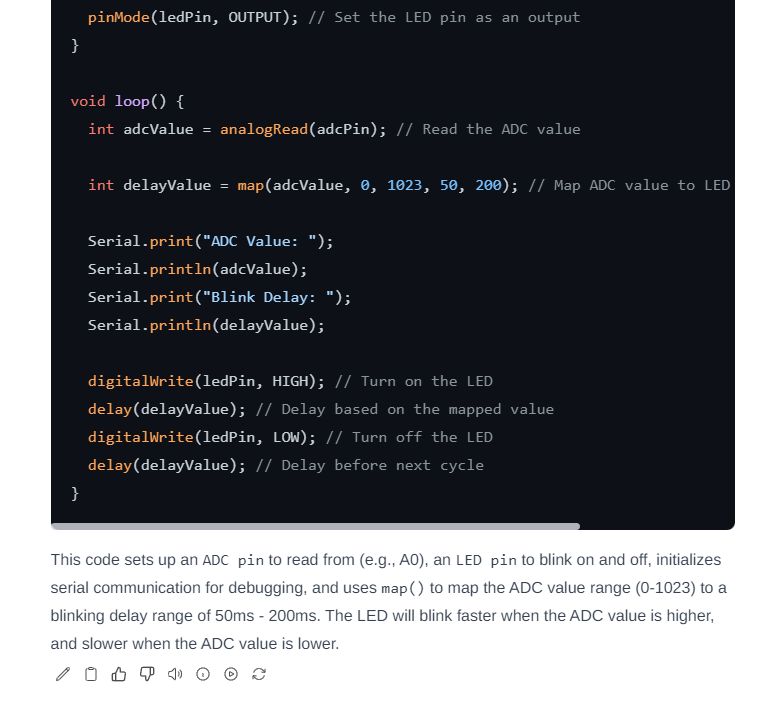 C++ Code for LED Control C++ code for controlling an LED using ADC readings.