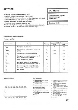 Strona z dokumentacji układu UL1621N z parametrami technicznymi i diagramem wyprowadzeń.