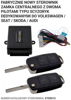 Zestaw sterownika zamka z dwoma pilotami scyzorykowymi i wiązką kabli